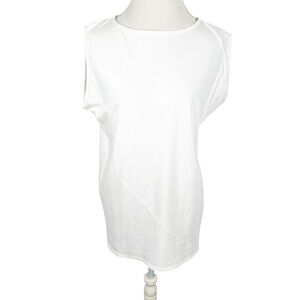 Shamask White Asymmetrical Seamed Tunic Tank Lagenlook Boxy Artsy Size 2 12/14 L